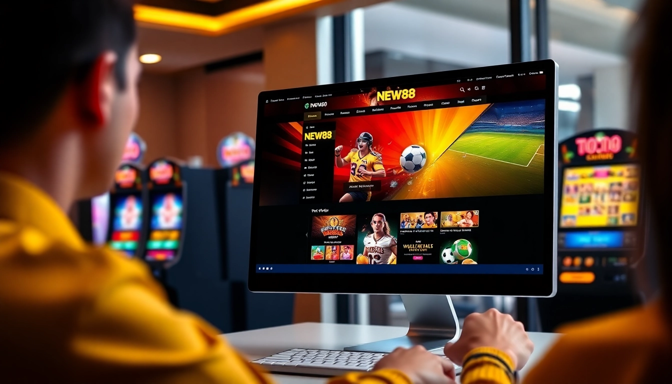 Interactive online betting interface at https://new88pm.com/ showcasing vibrant casino games and sports.