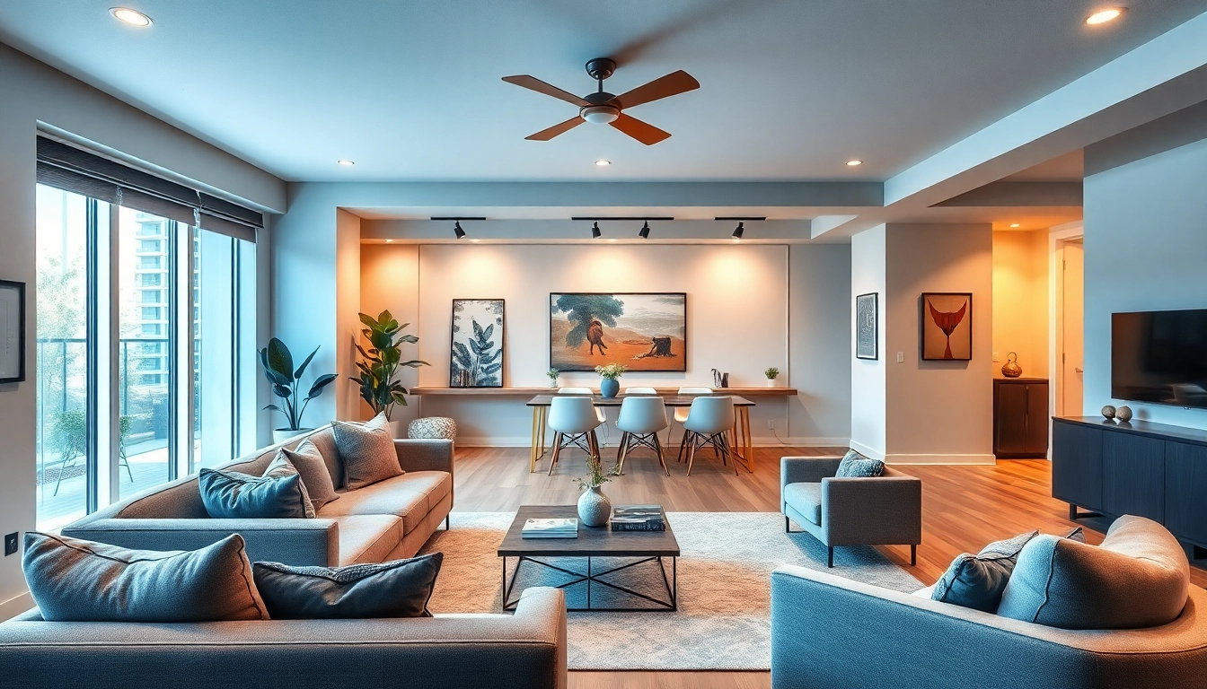 Transform your space with a stunning basement renovation featuring modern design elements.