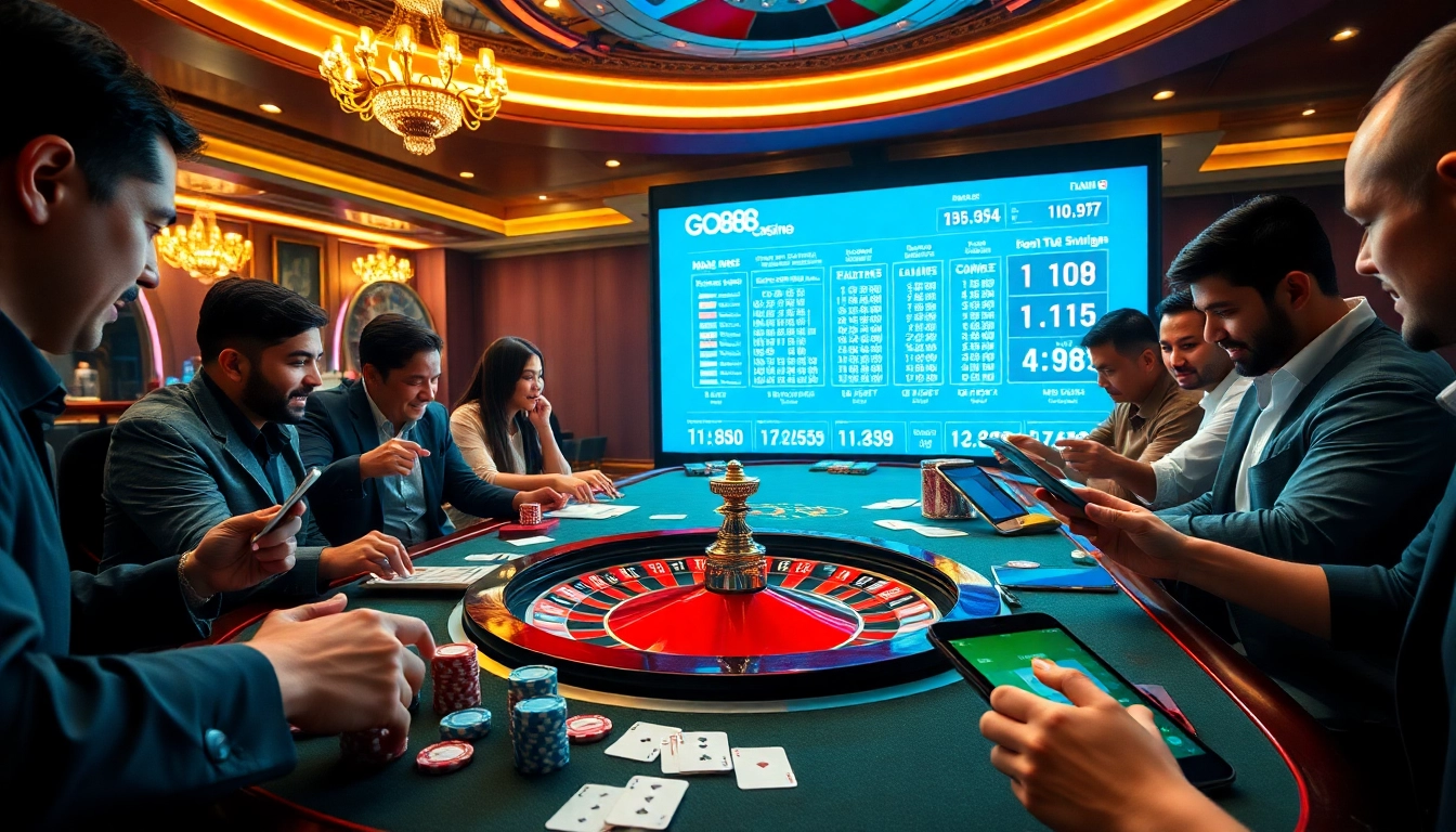 Players engaging in thrilling gameplay at GO88 casino tables with vibrant poker chips.
