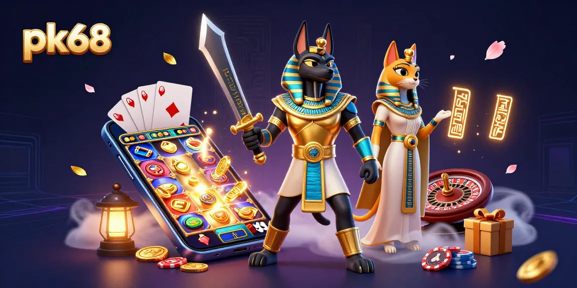 Engage in exciting slot games with pk68 as ancient Egyptian characters battle against luck and time.