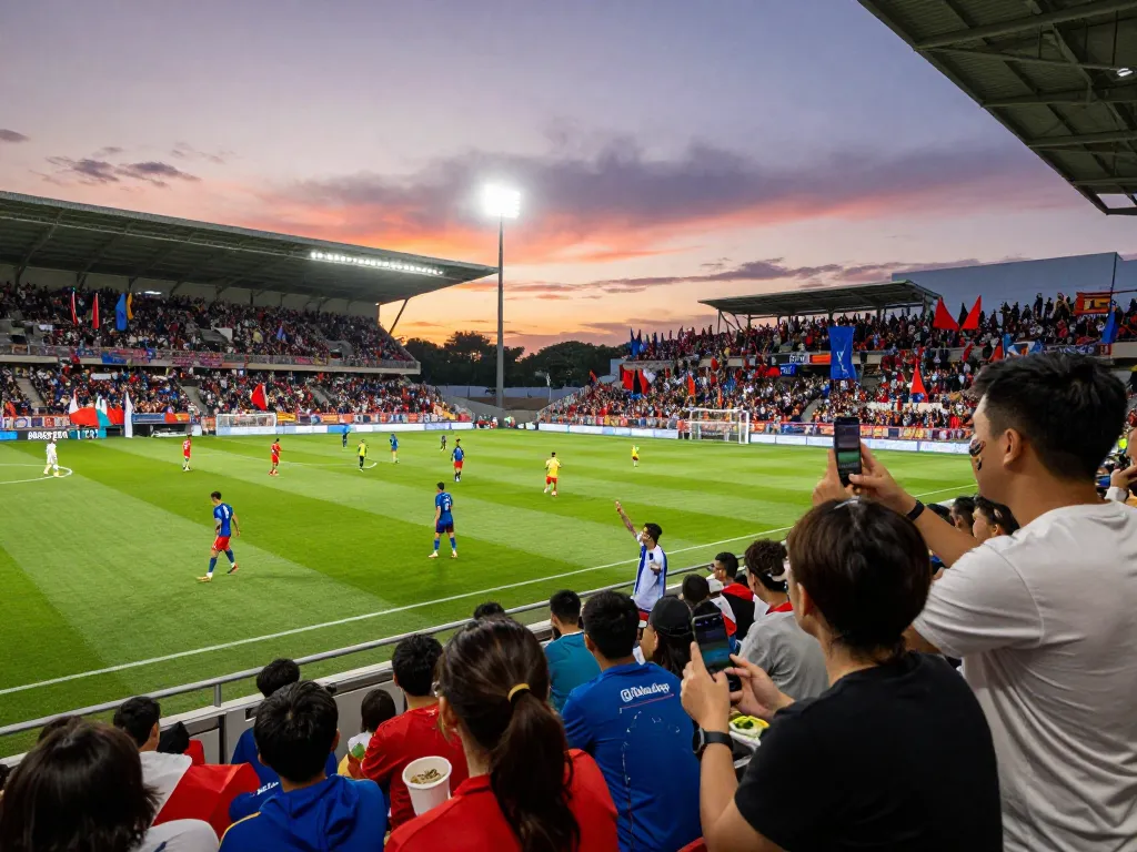 Cakhia TV soccer match scene showing excitement and energy at https://cakhiatv.design/ with players in action and cheering fans.