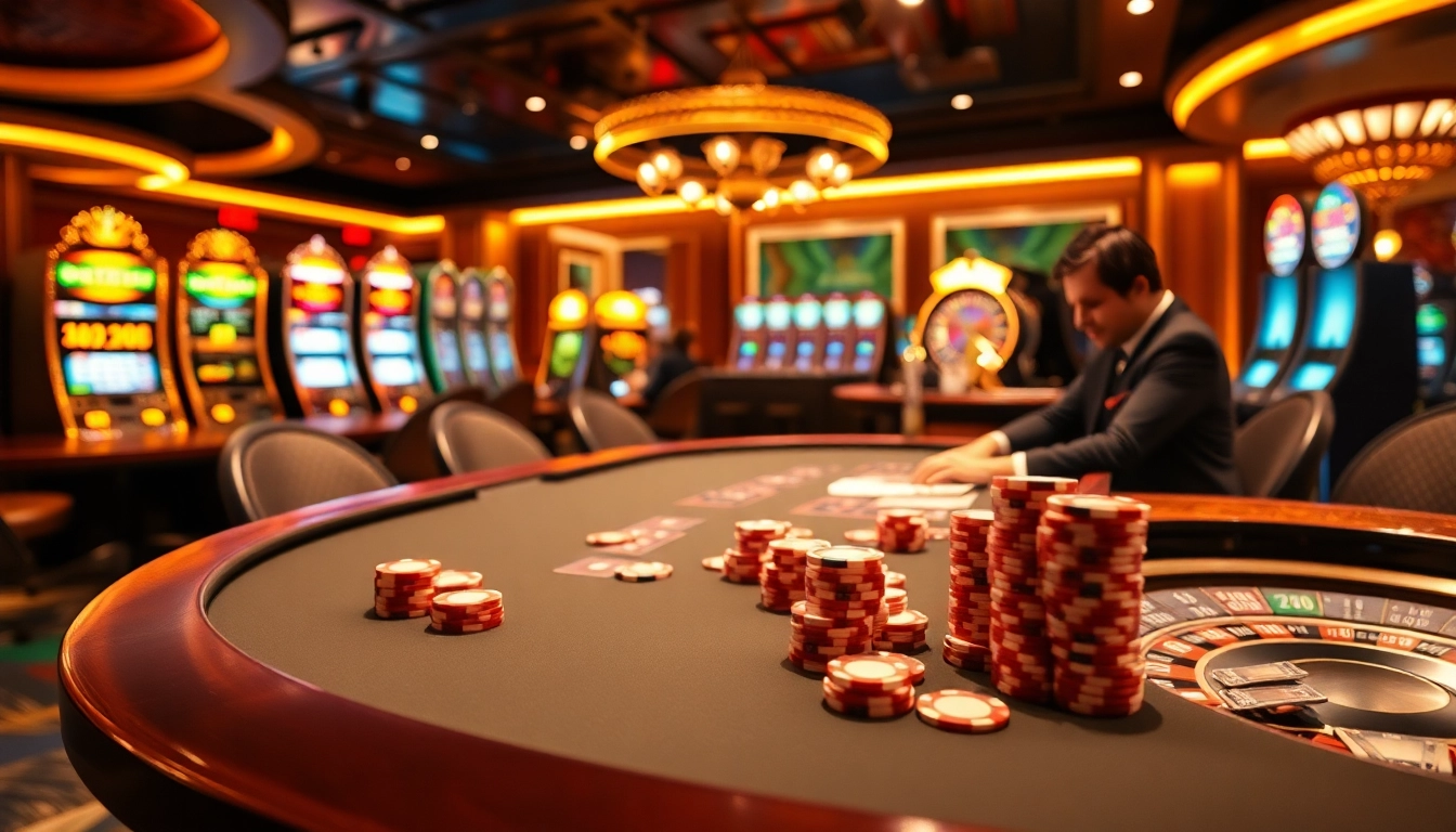 A captivating poker table scene at abc8.lol, featuring vibrant cards, chips, and an inviting casino atmosphere.