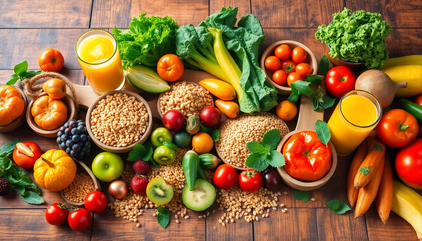 Vibrant healthy food spread showcasing fresh fruits and crunchy vegetables.