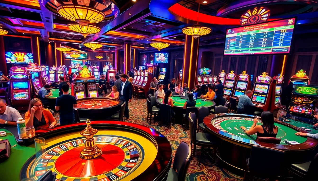 The 188bet link lets users access thrilling casino games, illustrated by vibrant players at poker and roulette tables.