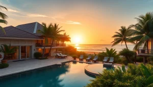 Showcasing a luxurious villa property management service surrounded by tropical landscapes, ensuring optimal rental conditions.