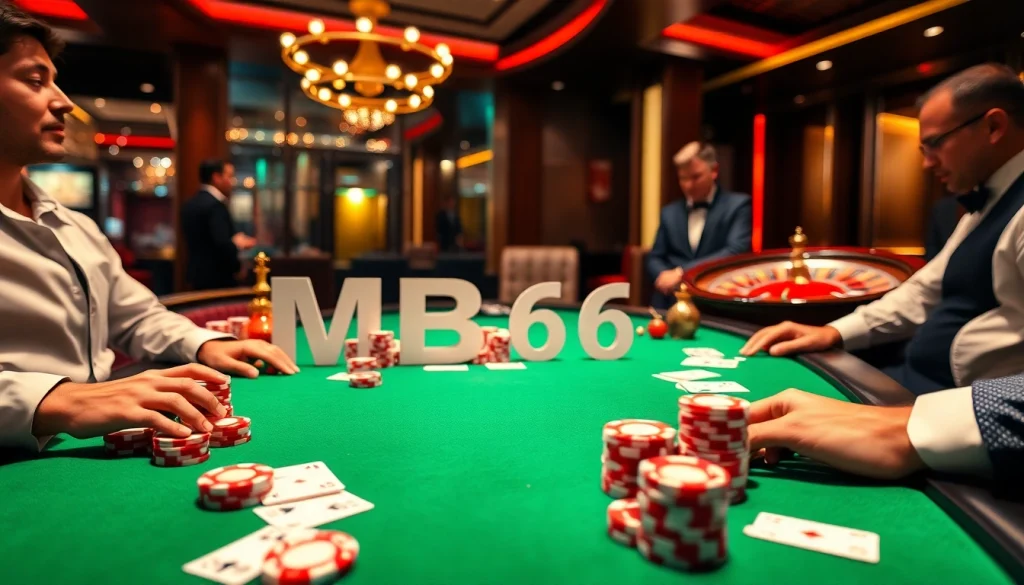 Professional gamblers enjoying card games at MB66 casino.