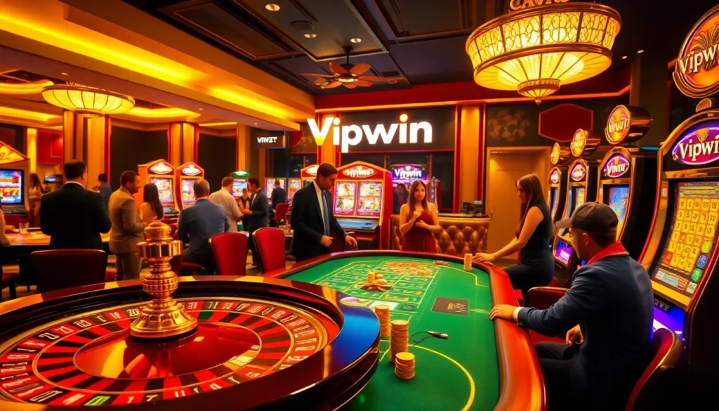Experience thrilling gameplay at Vipwin casino with colorful roulette wheel and poker chips.