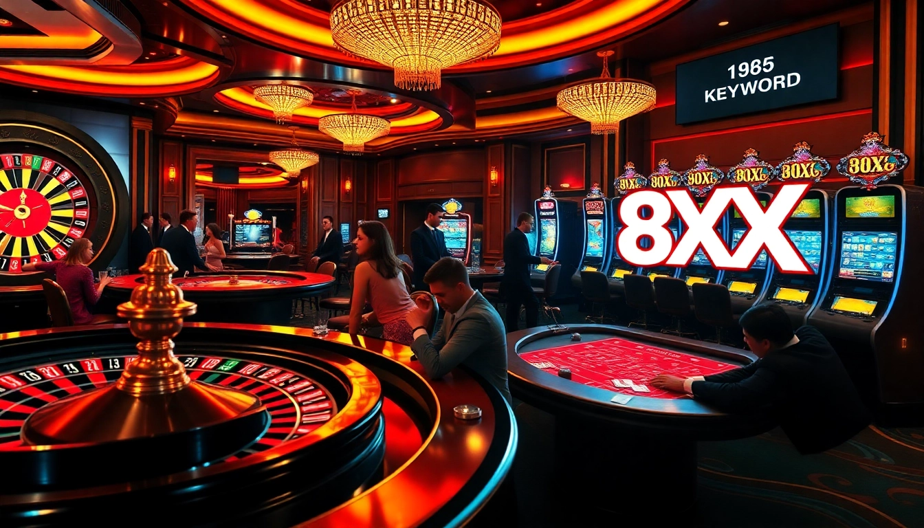 Gamblers engaging with casino games featuring the keyword 8XX in a vibrant environment.