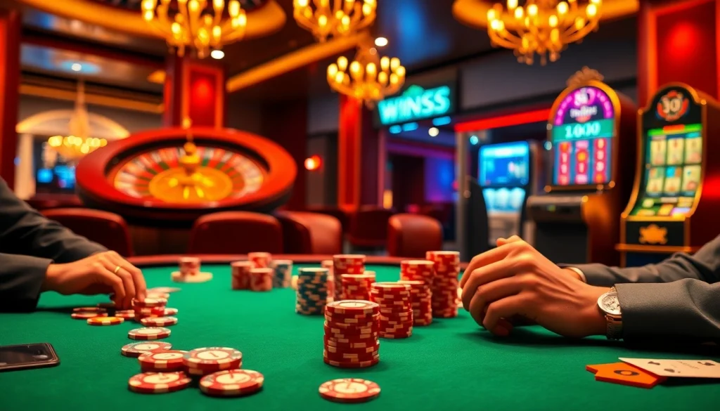 Experience the thrill of win55 at a high-stakes poker table in a luxurious casino setting.