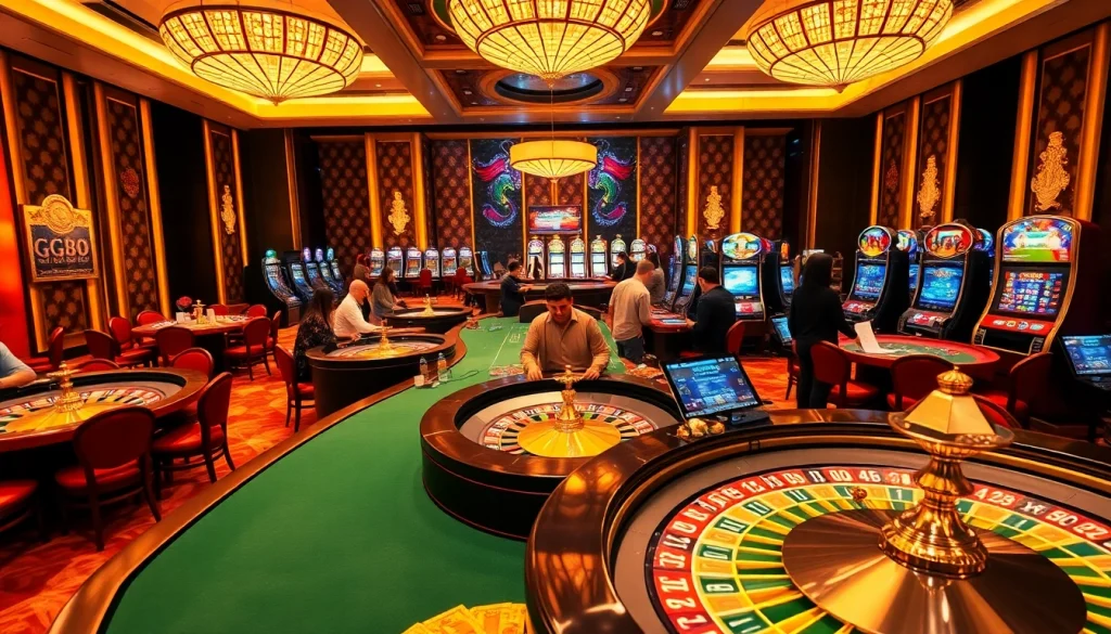 Exciting gaming scene at gg88.com featuring vibrant casino tables and online betting.