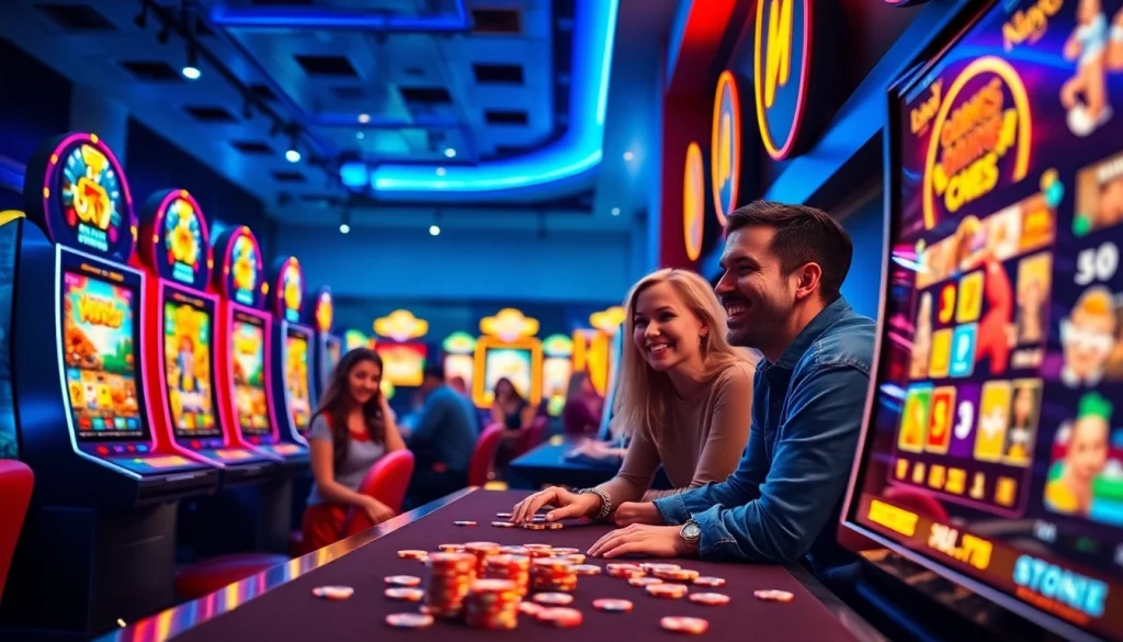 Exciting doaslot gaming environment with colorful slot machines and players engaged in online gaming.