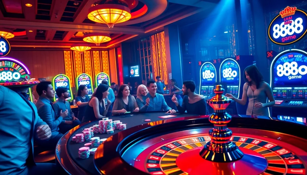 Experience the thrill of the 888to game at a luxurious casino setting with vibrant gaming elements.