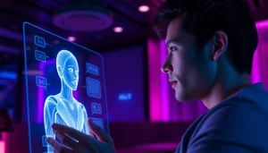 Engaging in ai sex chat with a lifelike AI chatbot in a modern lounge.