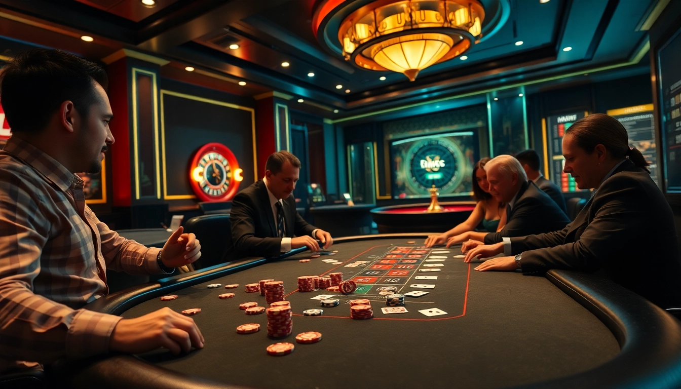 Experience thrilling gameplay at https://king88b.us.com/ with players at a luxurious poker table.
