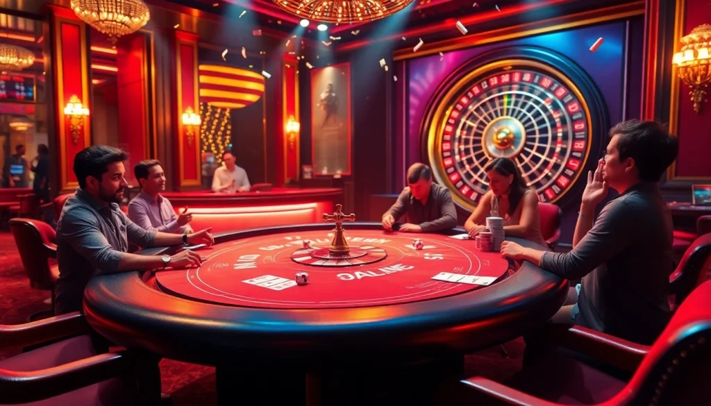 Players engaging with the luxurious GO8 poker table amidst a vibrant casino atmosphere.