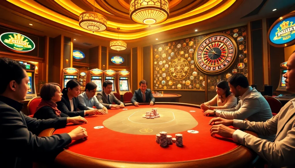 Experience Slot Gacor Hari ini at an exciting casino scene with vibrant poker games and thrilling slot machines.