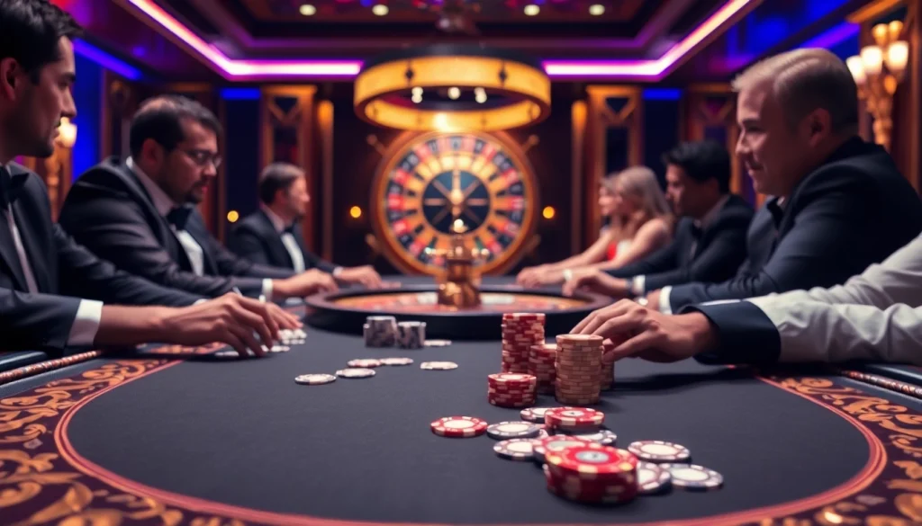 Players engaging in high-stakes poker at https://f168.studio/, showcasing excitement and luxury in casino gaming.