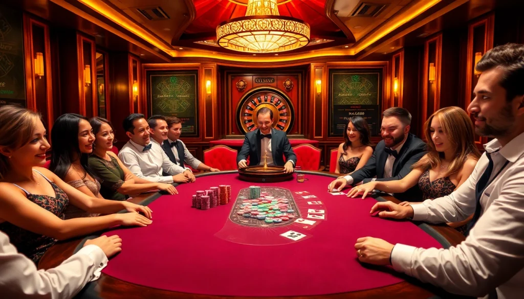 Experience the excitement of gambling at https://topxx88.com with players at a luxurious poker table.