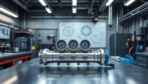 HM88 Series Three-Valve Direct Mount Manifold on a modern workspace, showcasing precision engineering.