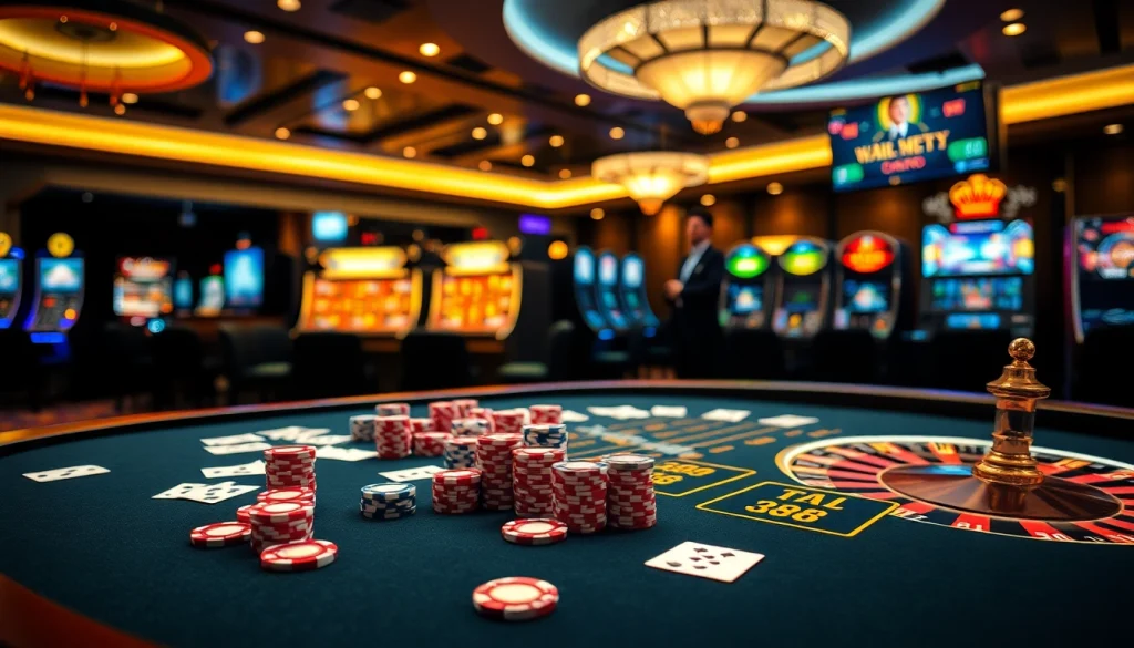 Experience thrilling gameplay at TA88's vibrant gambling table with poker chips and cards.