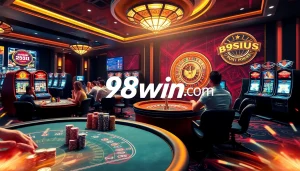 Players enjoying high-stakes gaming at 98win.com, showcasing poker, slots, and roulette.