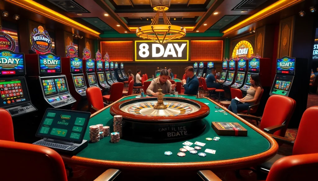 An exciting moment at the 8DAY casino table with players engaging in thrilling betting activities.