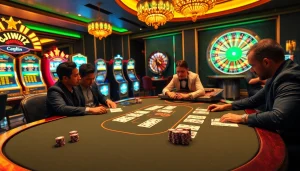 Players at the 13Win poker table enjoy an exciting round of high-stakes gambling.