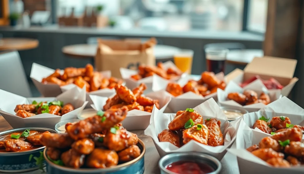 Delicious go wings spread with various flavors and sauces, perfect for delivery.