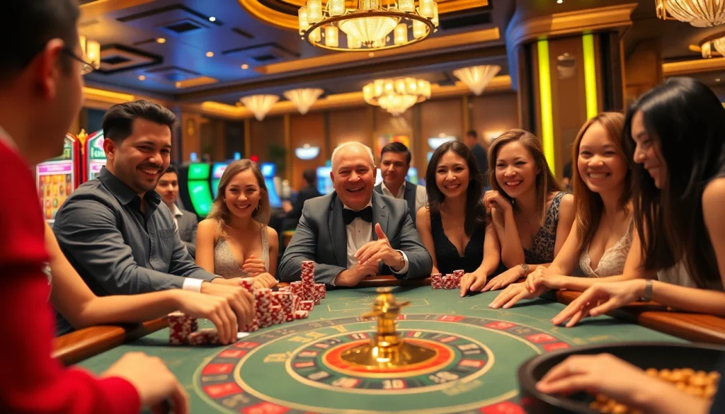 Experience the excitement of jun88 phiên bản 1 at a vibrant casino table with players engaging.