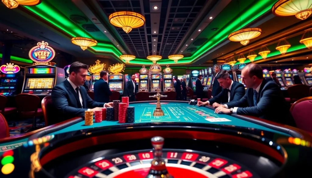 Engaged players enjoying a thrilling poker game with USBET at a luxurious casino table.