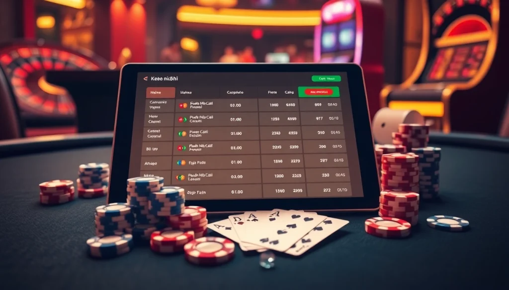 Kèo nhà cái betting options displayed on a sleek tablet amidst poker chips and cards.