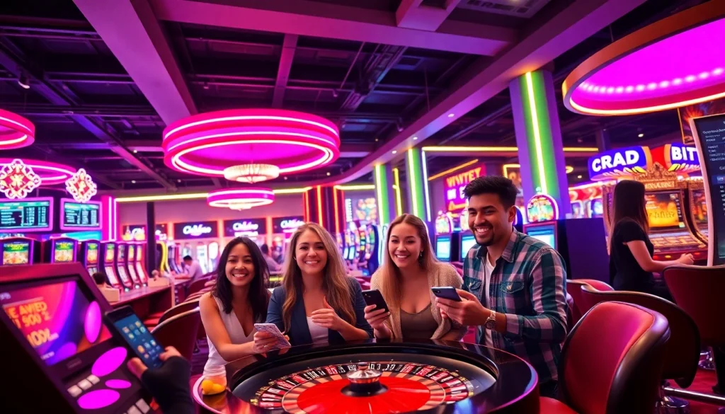 Vibrant gaming scene at https://mm88.agency/ with diverse players enjoying online casino games.