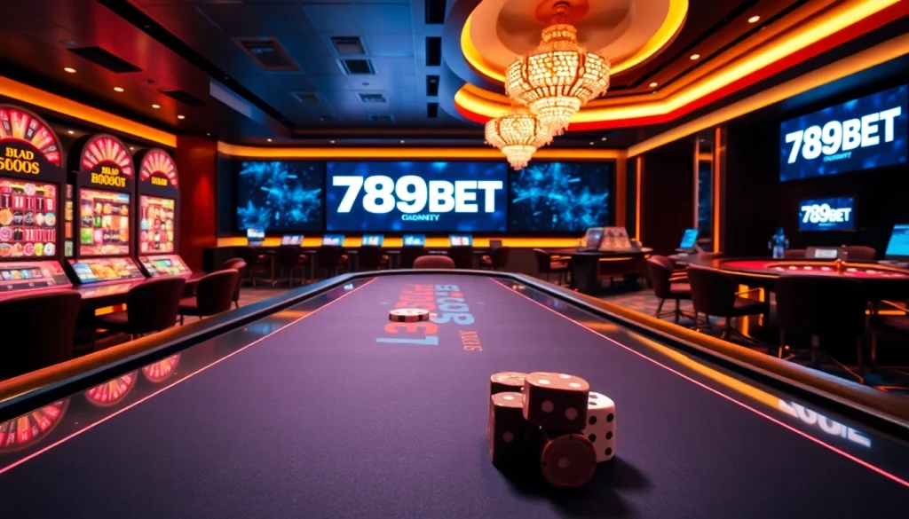 Engaging scene showcasing 789BET đăng nhập at a modern casino table with colorful poker chips.