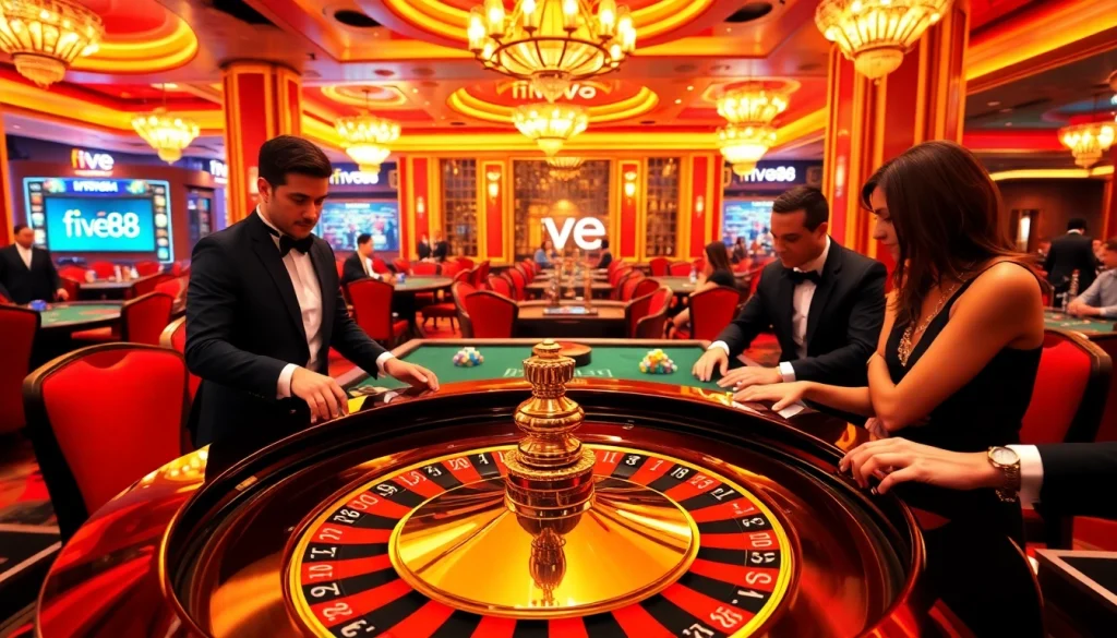 Experience the thrill of roulette at five88, where players enjoy high-stakes gambling in a luxurious casino setting.