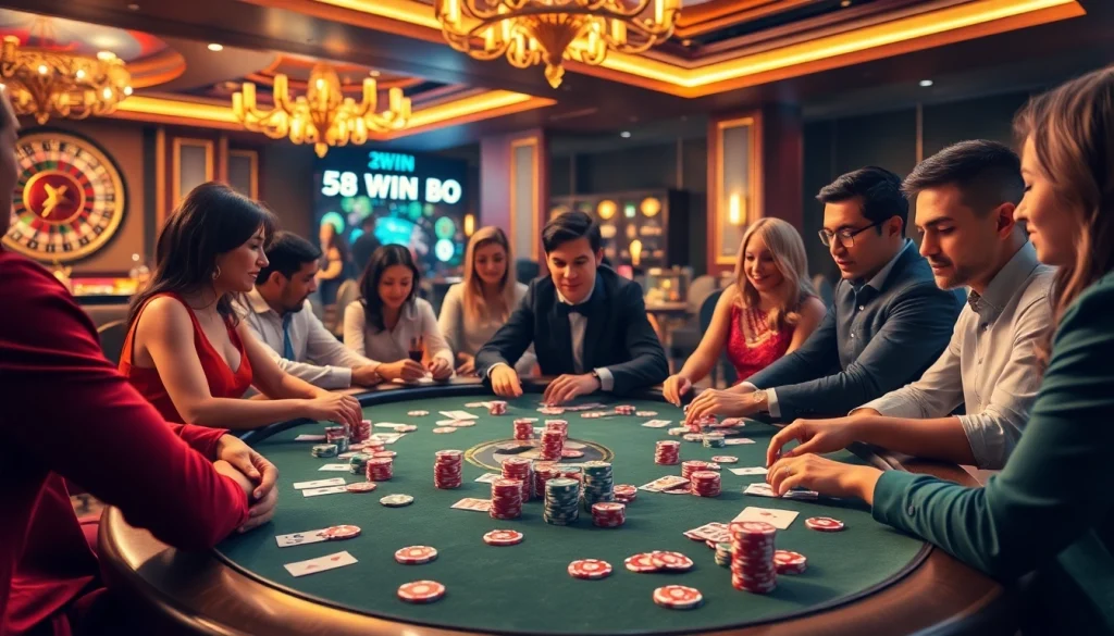 Link vào 58WIN as players experience thrilling moments at a luxurious casino table.