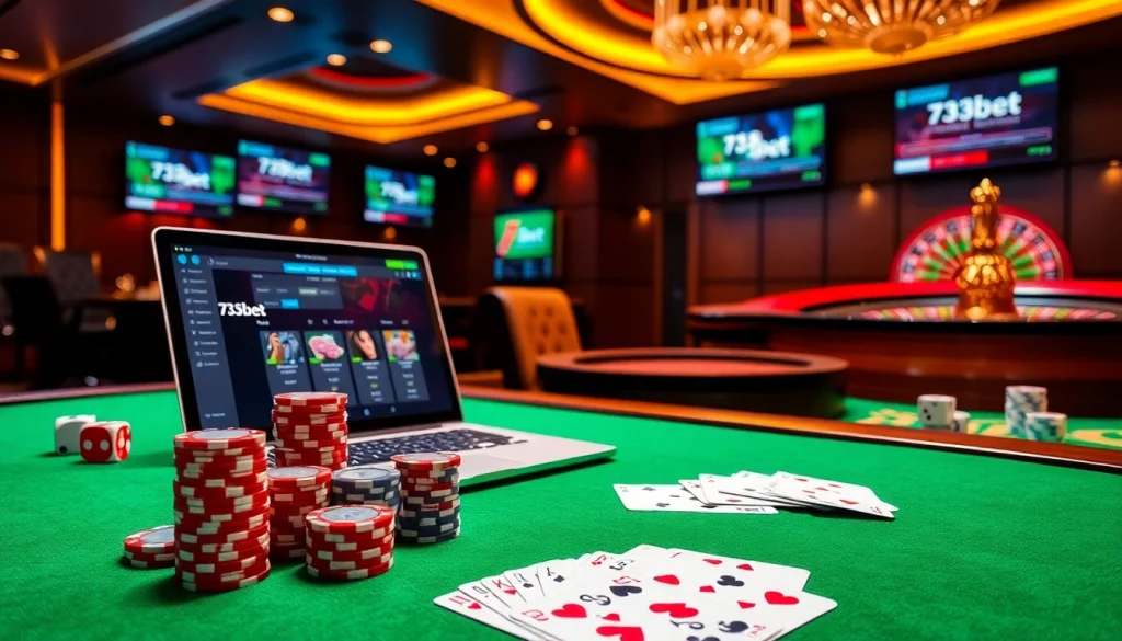 Experience the excitement of betting with the 733bet App, showcasing a vibrant casino scene.