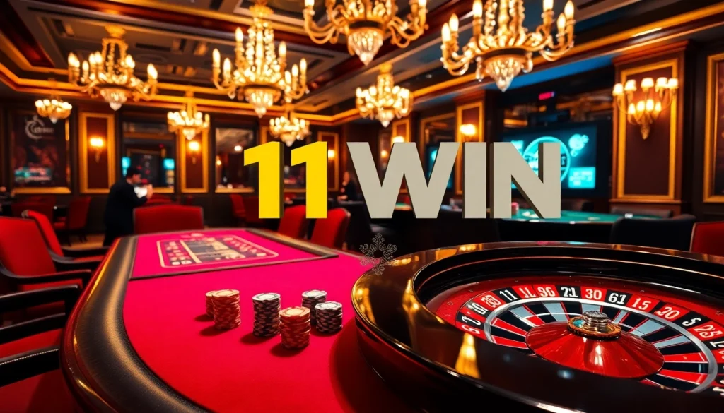 Dynamic poker scene at 11win casino featuring vibrant chips and an engaging atmosphere.