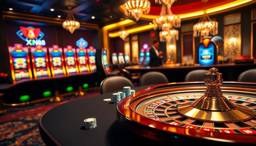 Engaging gamblers at the xn88 poker table, complete with vibrant chips and festive atmosphere.