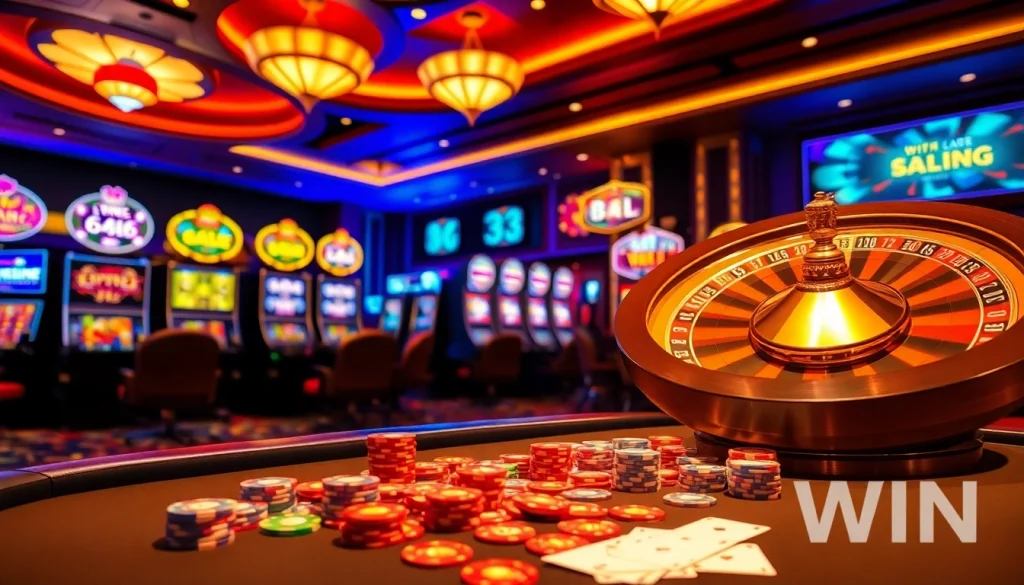 Intense poker action at the casino table featuring 33WIN themed chips and cards.