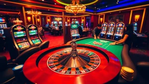 Experience thrilling gameplay at https://vb88.uk.net/ with engaging poker and roulette scenes in a luxurious casino setting.