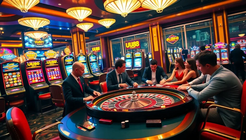 Players enjoying the excitement of UU88 at a vibrant casino table.