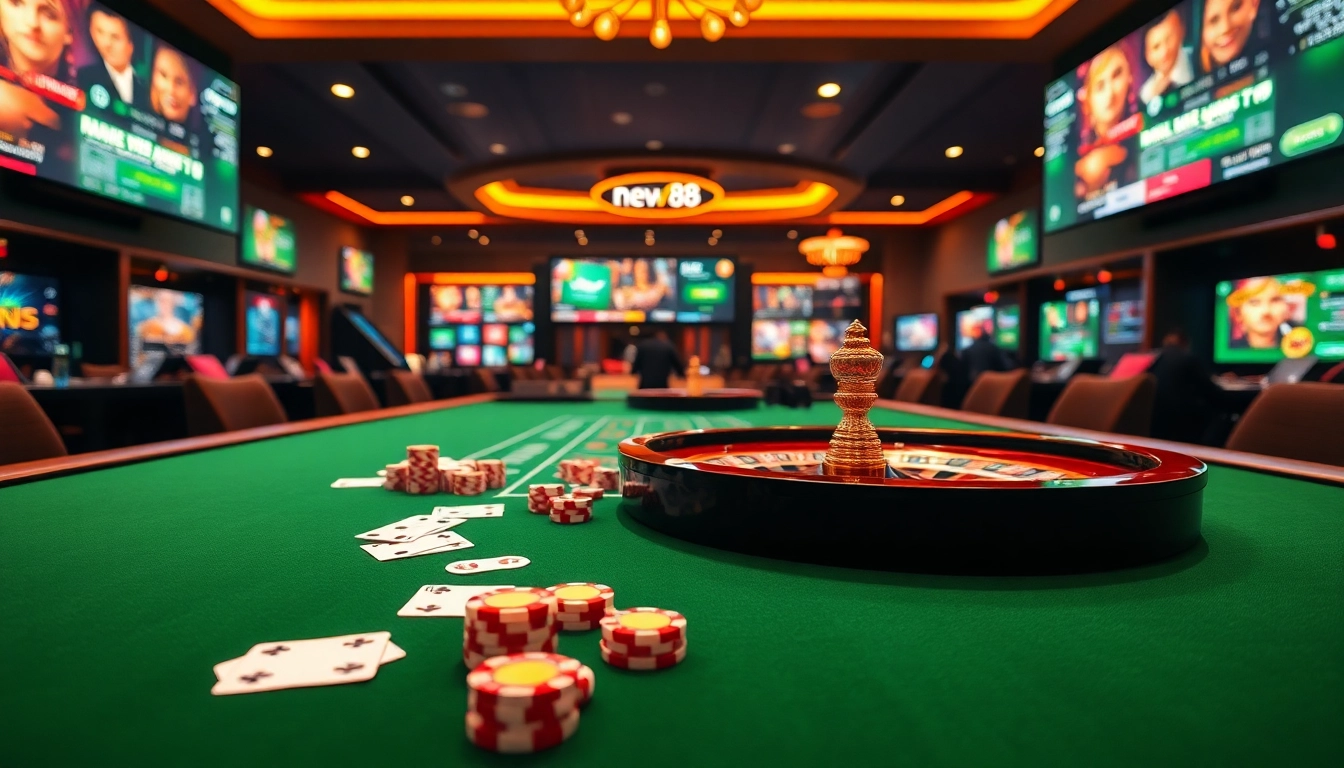 Experience the excitement of online gaming with new88 as players engage at a luxurious casino table.