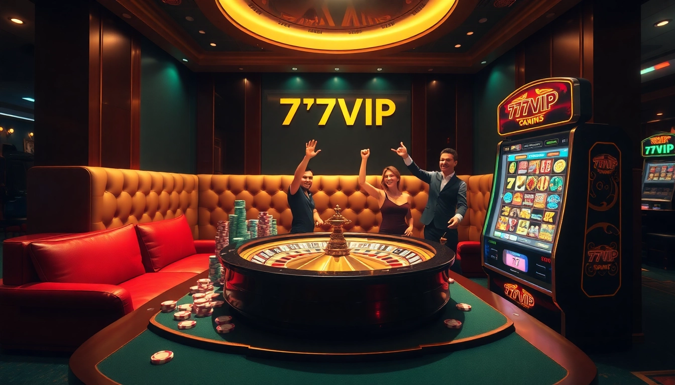Experience the excitement of 777VIP at a luxurious casino with vibrant games and plush seating.