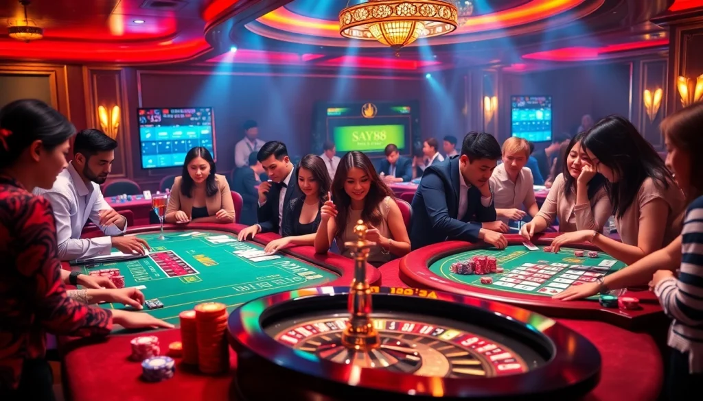 Engage in thrilling betting action with say88 com at a luxurious casino table full of excitement.
