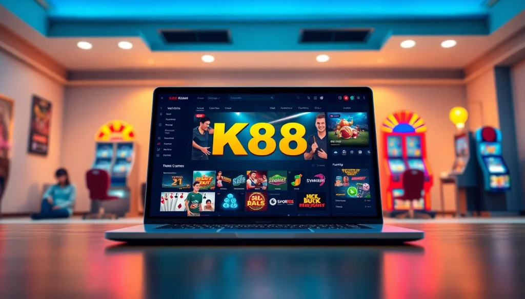 K88 online gambling platform showcasing live casino, sports bets, and dynamic games in an engaging digital environment.