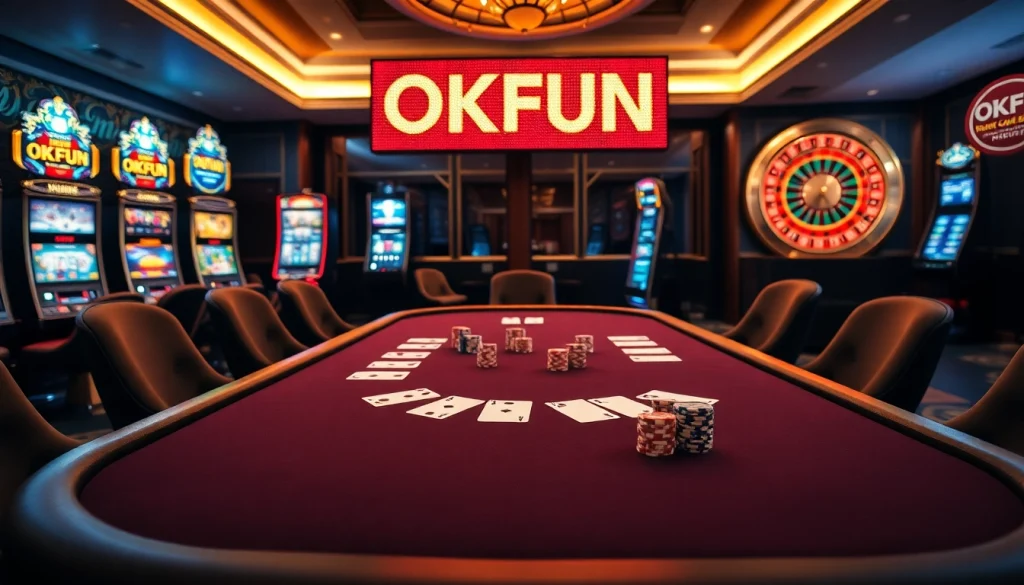 Engage in thrilling games at OKFUN Casino with vibrant slot machines and exciting poker tables.