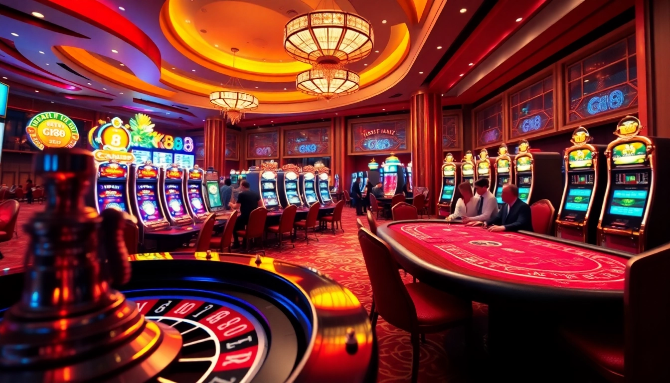 Experience the excitement of gk88 at a professional casino with vibrant gaming tables and slot machines.