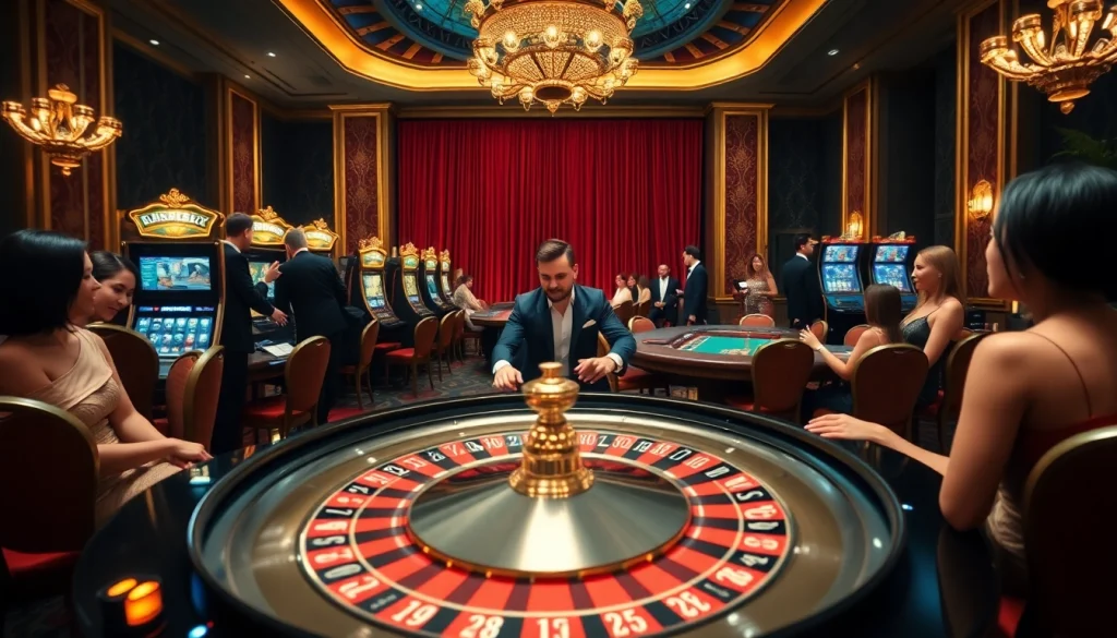 Experience thrilling games with hello88 at our vibrant, luxurious casino setup featuring roulette and poker.