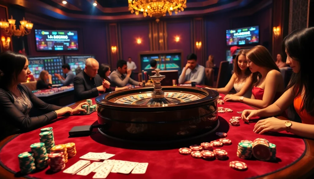 Players enjoying a vibrant casino experience at 69vn.gb.net, featuring exhilarating games and captivating atmosphere.