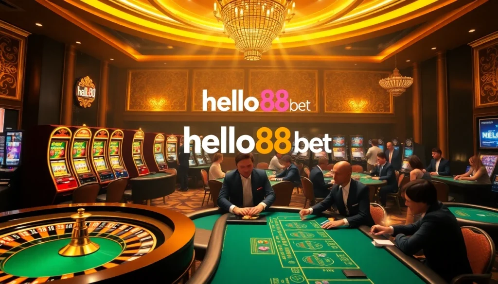Watch players strategize and win at hello88 bet in an upscale casino setting with roulette and slot machines.